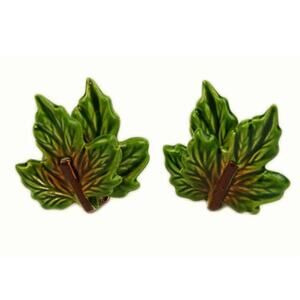1960s Green & Brown Enamel on Metal Leaf Autumn Fall Figural Clip Earrings